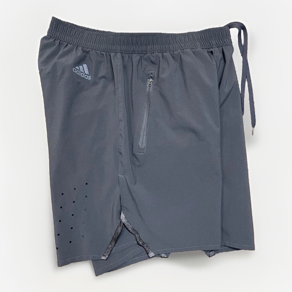 Adidas Shorts Men's Médium Gray Aeroready Prime Green Athletic Elastic Waist